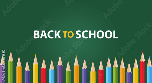 Back to school background with colored pencils.School horisontal banner.Vector illustration