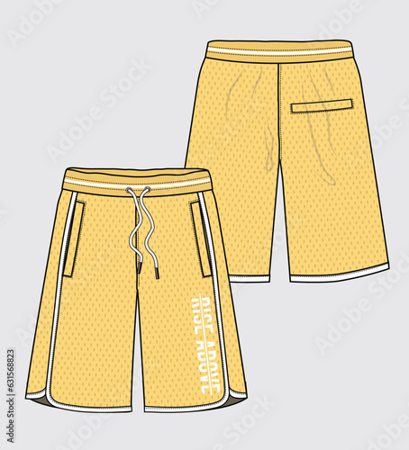 MESH SPORTY BERMUDA GYM SHORTS WITH TAPING DETAIL DESIGNED FOR MEN AND BOYS GYM WEAR CASUAL WEAR AND LOUNGE WEAR IN VECTOR ILLUSTRATION