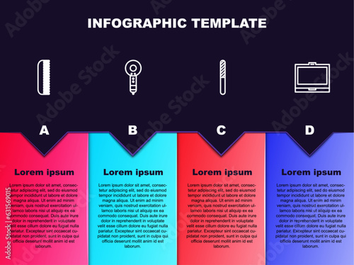Set line Hairbrush, dryer, Nail file and Makeup powder with mirror. Business infographic template. Vector