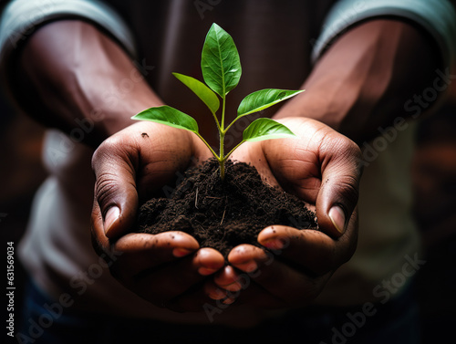 black Man's Hands Holding a Green Young Plant: A Symbol of Growth and Hope, The Power of Growth