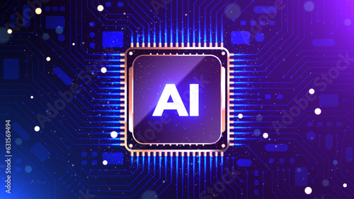 Photos Glowing AI chipset processor and circuits