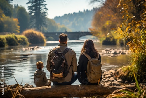 Family in an excursion enjoying the beauty of nature, generative ai