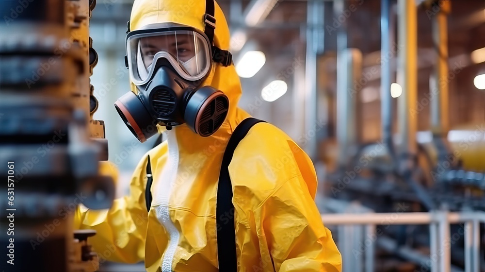 Chemical specialist wear safety uniform and gasmask at factory industry Chemical specialist wear safety uniform and gasmask at factory industry