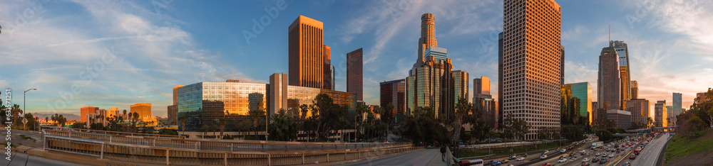 Downtown Los Angeles Skyline at sunset panorama