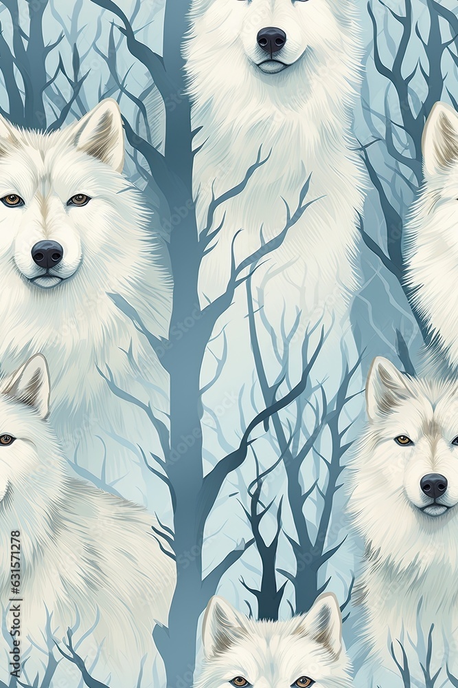 Wolf faces seamless tiles