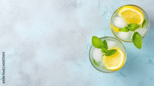 Cold summer lemonade with basil and lemon