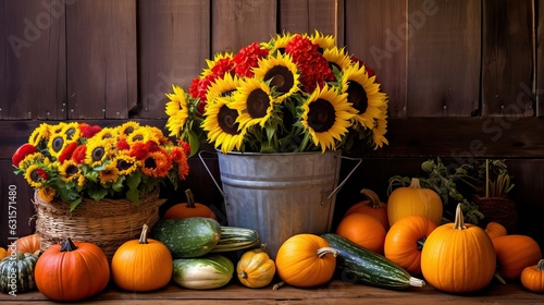 Pumpkins and gourds in autumn, harvest plant