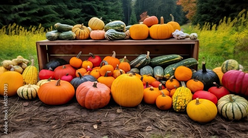 Pumpkins and gourds in autumn, harvest plant