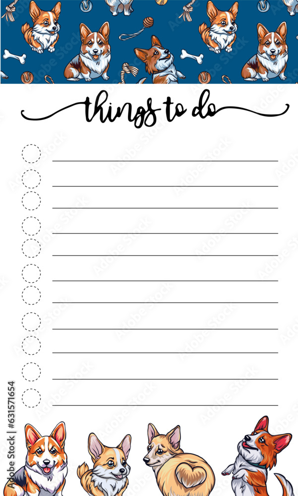 Fototapeta premium Stylish To Do List and Shopping list set in vector. Lovely Pet Shop background. Pet Shop organizer. Empty place for notes and wishes.