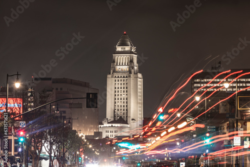 Fototapeta Downtown Los Angeles City Hall at night