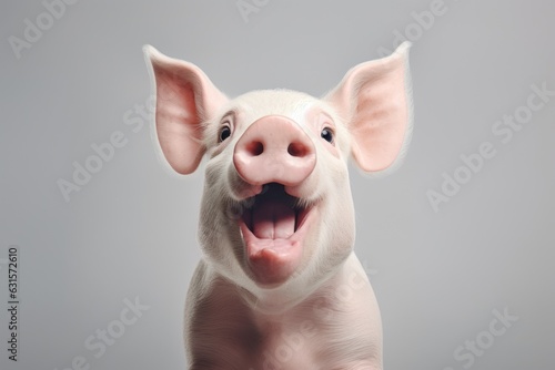 Happy surprised pig with open mouth.