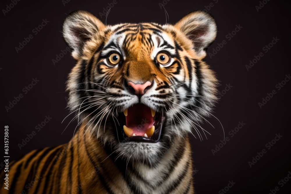 Fototapeta premium Happy surprised tiger with open mouth.