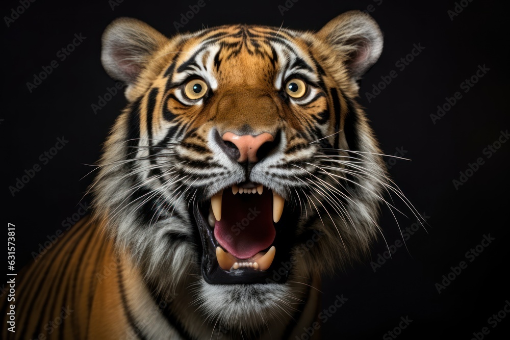 Fototapeta premium Happy surprised tiger with open mouth.