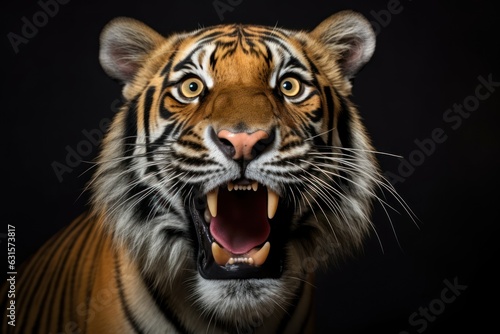 Happy surprised tiger with open mouth.