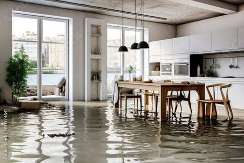 Foto Flooded house with rooms full of water