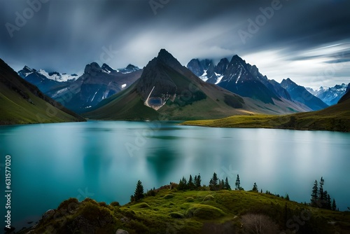  Panaromic view of the lake in mountains