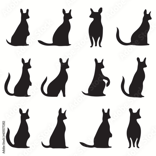 Wallaby silhouettes and icons. black flat color simple elegant Wallaby animal vector and illustration.