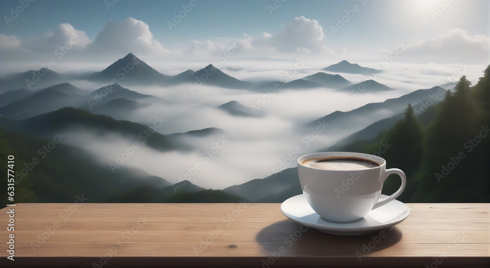 cup of coffee on the mountain,ganerative AI cup of coffee on the mountain,ganerative AI