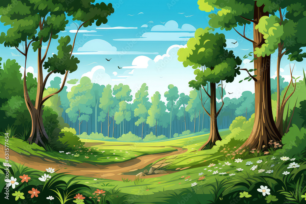 Spring forest landscape illustration