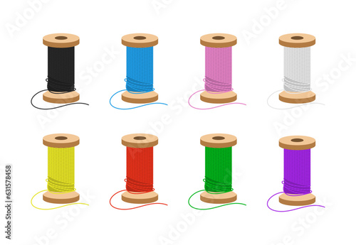 Spool of thread multicolored set flat vector illustration