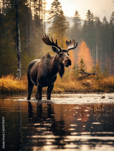 Moose in its Natural Habitat, Wildlife Photography, Generative AI © Vig