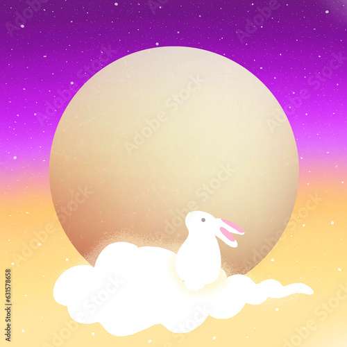 Full Moon Rabbit Starry Night Cartoon Wallpaper