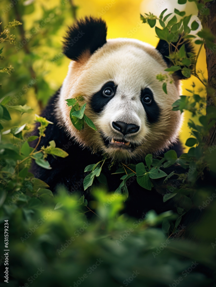 Fototapeta premium Panda in its Natural Habitat, Wildlife Photography, Generative AI