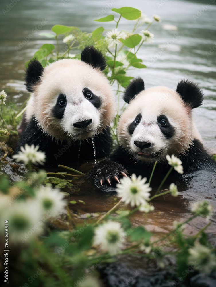 Obraz premium Panda in its Natural Habitat, Wildlife Photography, Generative AI