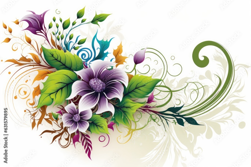 Floral background with flowers, leaves and curls Stock-Illustration