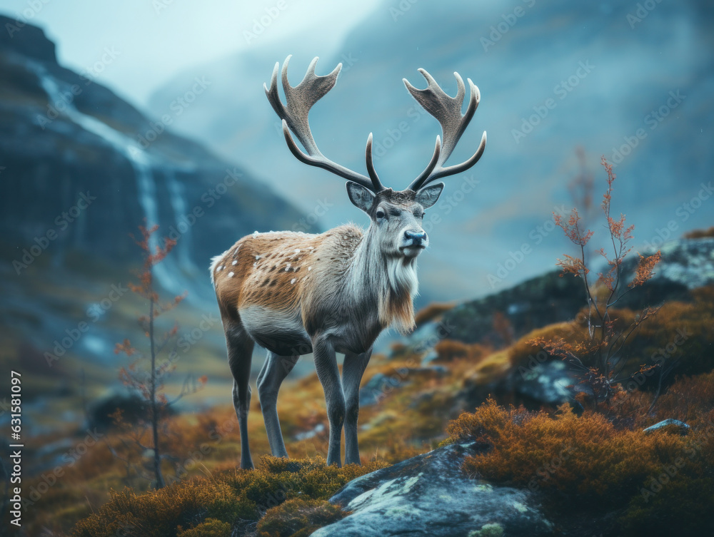 Reindeer in its Natural Habitat, Wildlife Photography, Generative AI