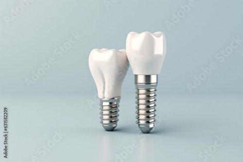 Isolated set of white teeth and dental implant. High quality photo