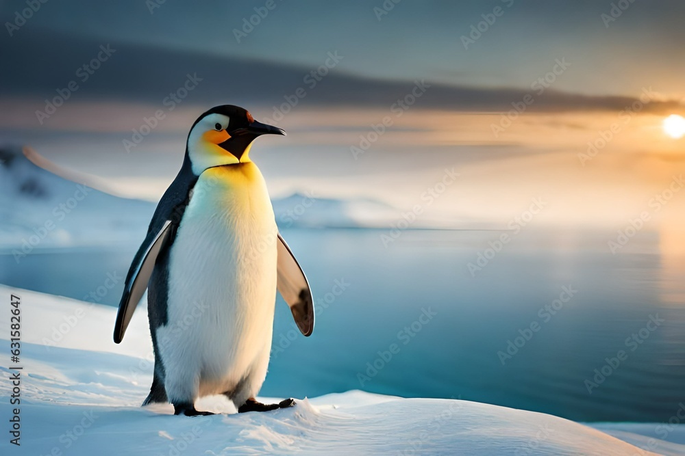 penguin on ice - obrazy, fototapety, plakaty 