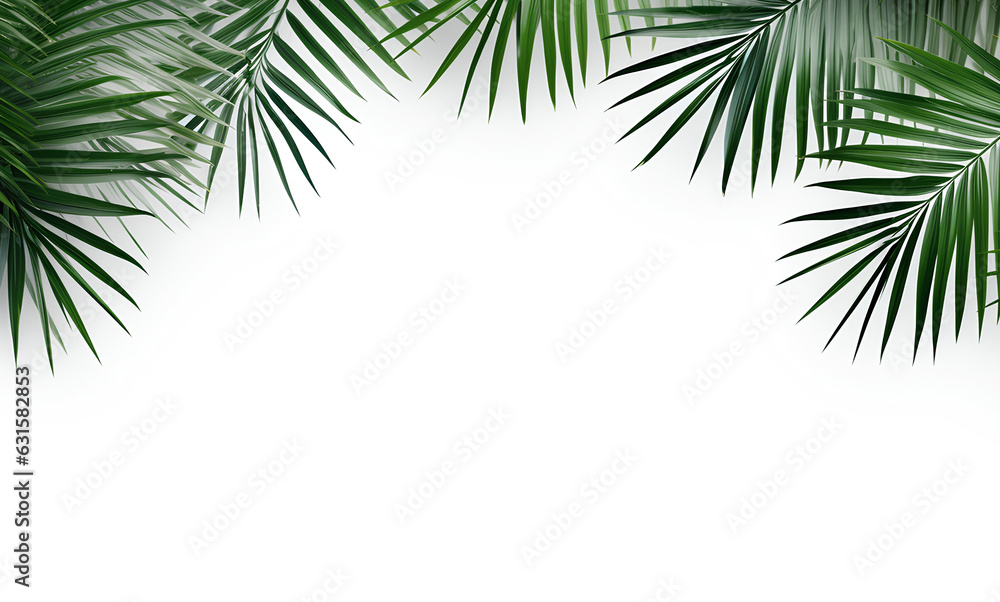 Palm leaves on white background, Minimal abstract background for product presentation - Generative AI