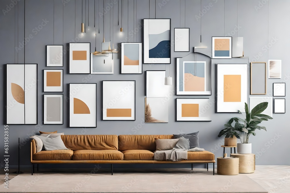 Obraz premium amazing living room with frame mockup