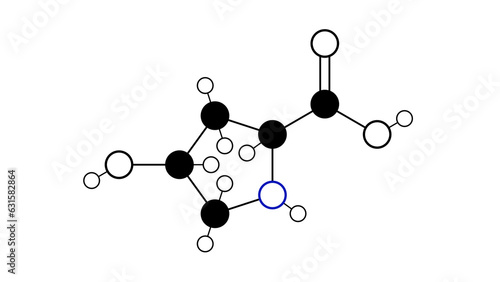 hydroxyproline molecule, structural chemical formula, ball-and-stick model, isolated image amino acid