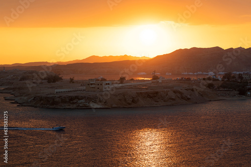 Vászonkép Sharm El-Sheikh sunset sea landscape mountain view, Egypt