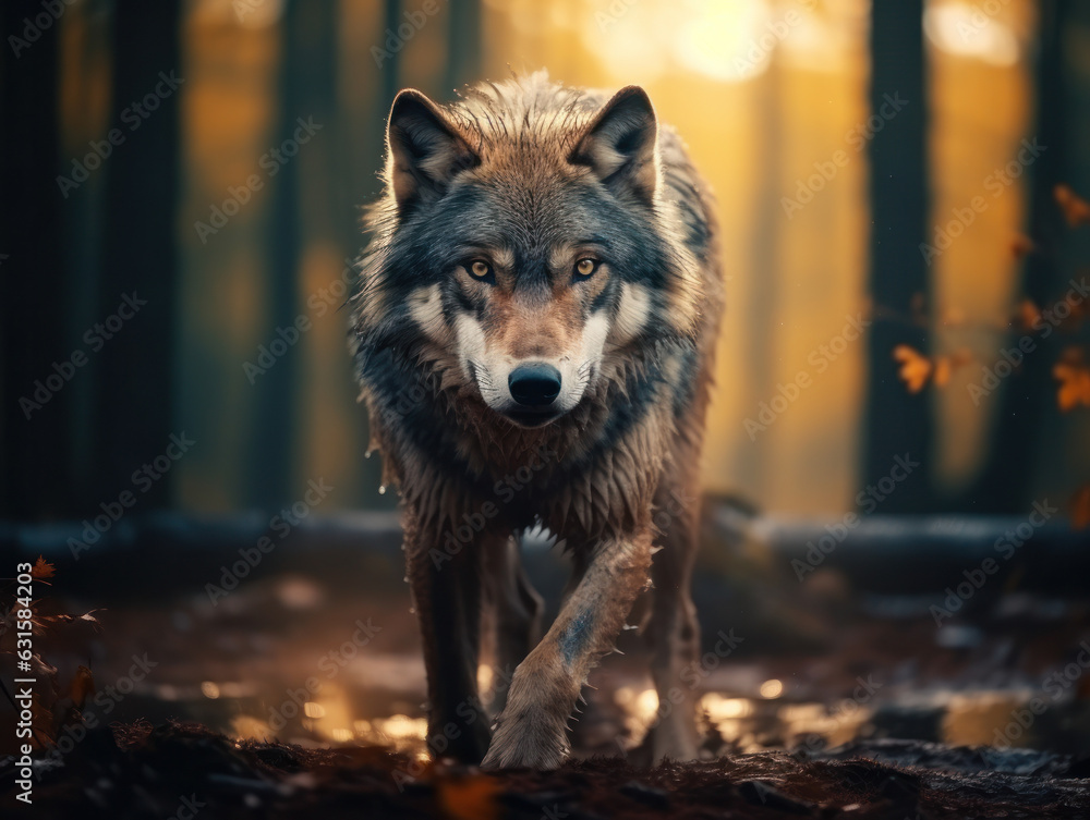 Wolf in its Natural Habitat, Wildlife Photography, Generative AI