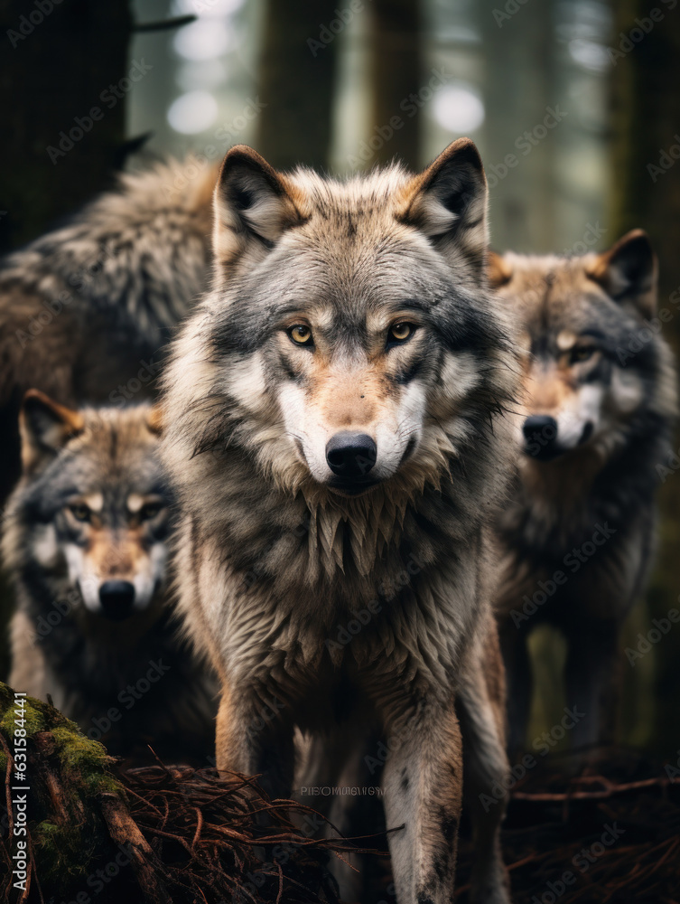 Fototapeta premium Wolf in its Natural Habitat, Wildlife Photography, Generative AI
