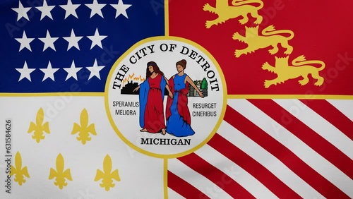 Wallpaper Mural Detroit city of United State fabric flag calm swaying in the wind, looped endless cycled video, completely full screen covers flag background Torontodigital.ca