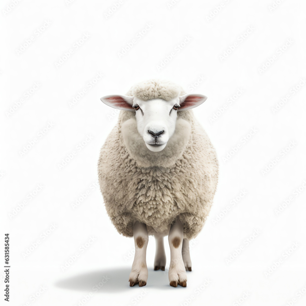 Obraz premium Sheep standing in front of white background made with Generative AI