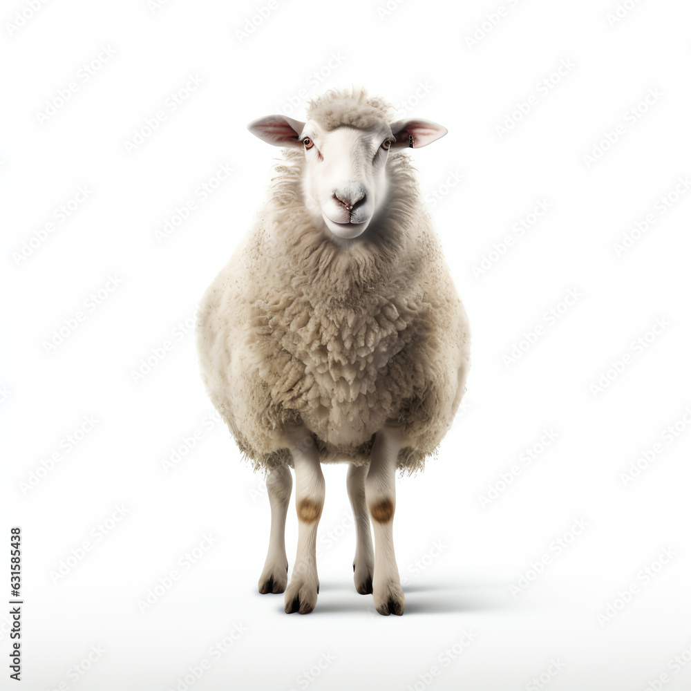 Sheep standing in front of white background made with Generative AI Sheep standing in front of white background made with Generative AI
