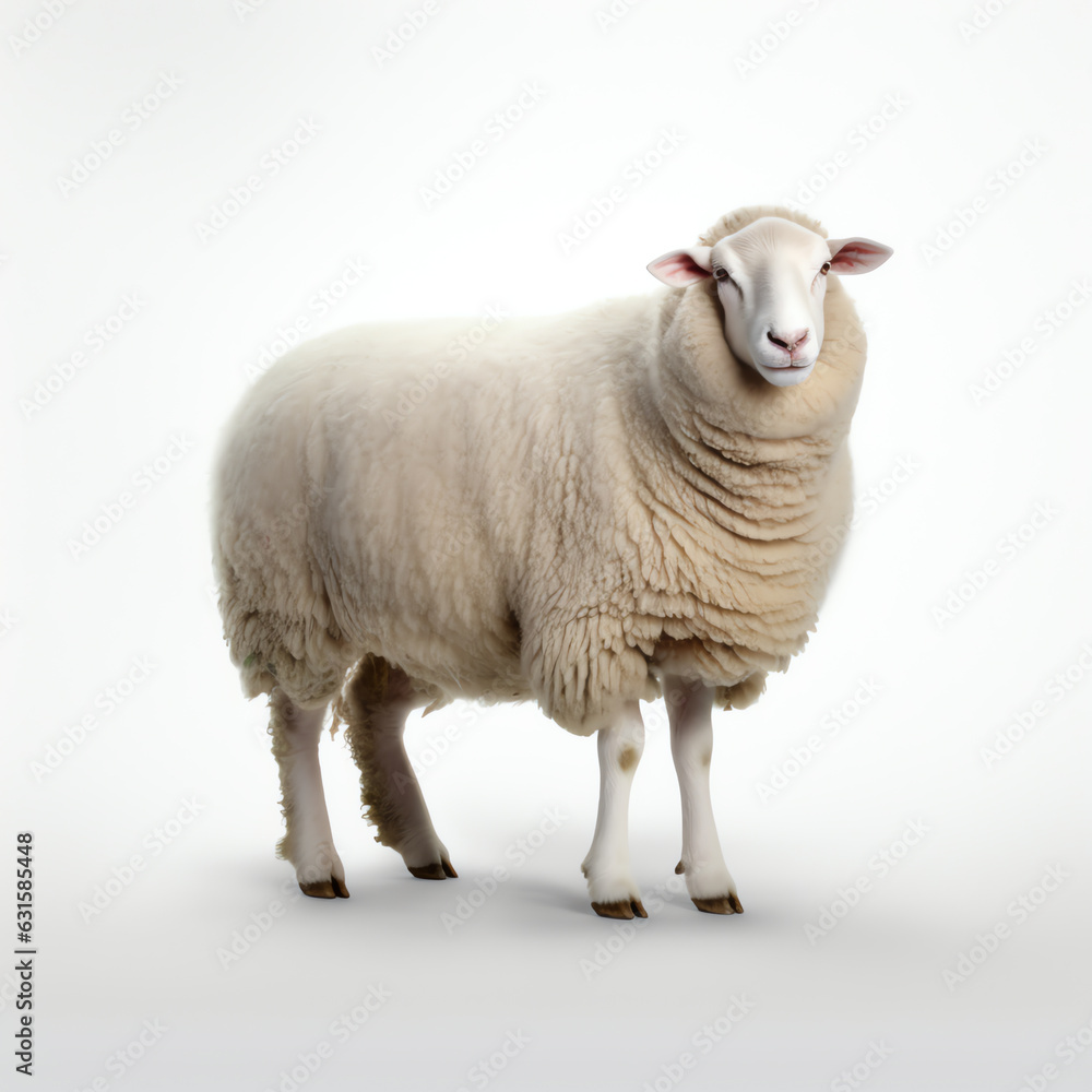 Fototapeta premium Sheep standing in front of white background made with Generative AI