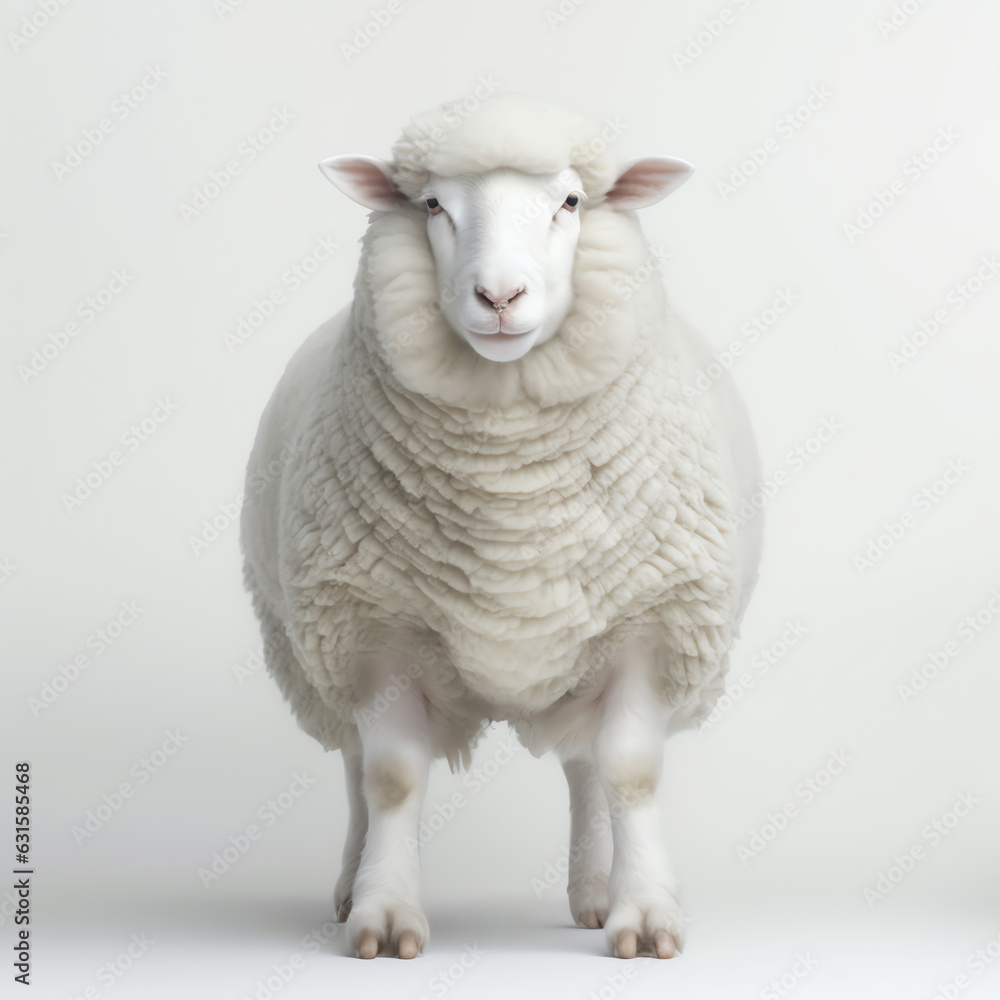 Fototapeta premium Sheep standing in front of white background made with Generative AI