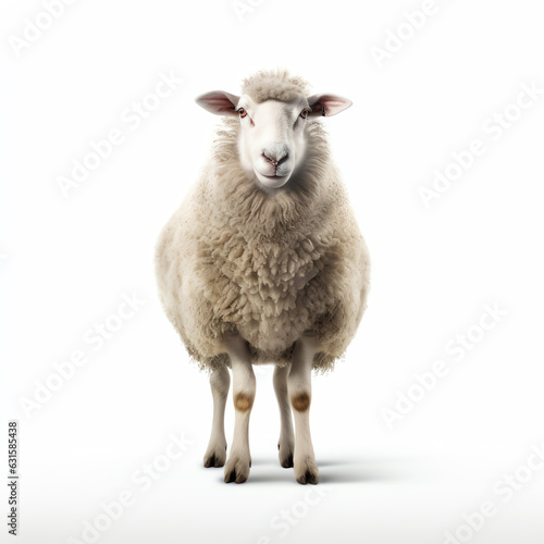 Sheep standing in front of white background made with Generative AI