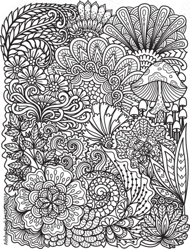 Zentangle inspired flowers for coloring page, engraving, laser cut and so on. Editable lines thickness. Vector illustration.