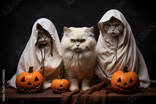 Halloween cat and pumpkin, generative ai 