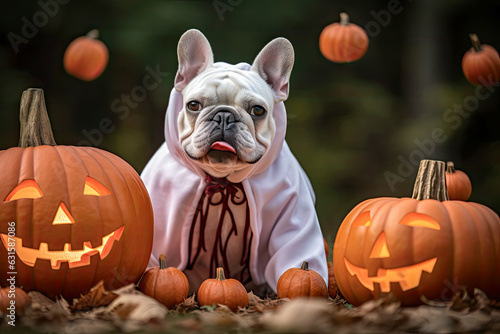 Dogs dressed as a halloween ghost, generative ai  © GHart