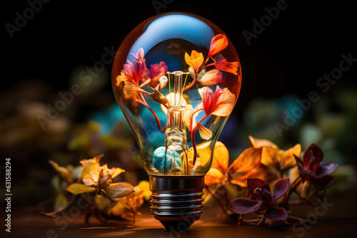 An abstract representation of a light bulb with dynamic swirls of light and color, evoking a sense of energy and creativity