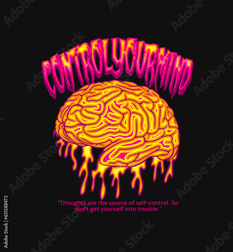 Design Vector control your mind vintage style, For t-shirt, hoodie, streetwear, poster, and other