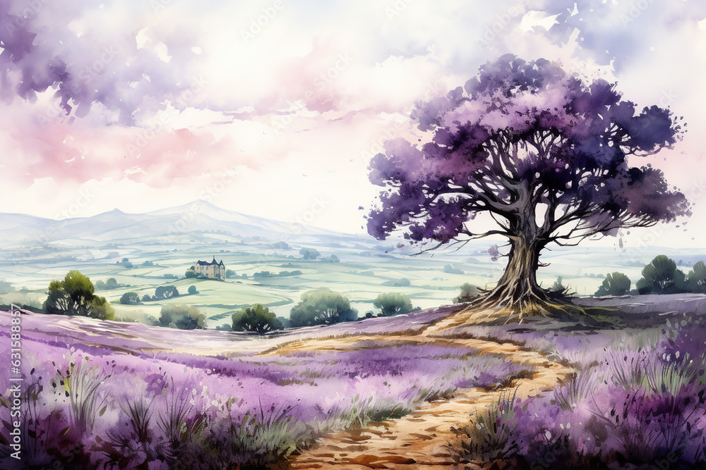 lavender field at sunset, lavender landscape, background